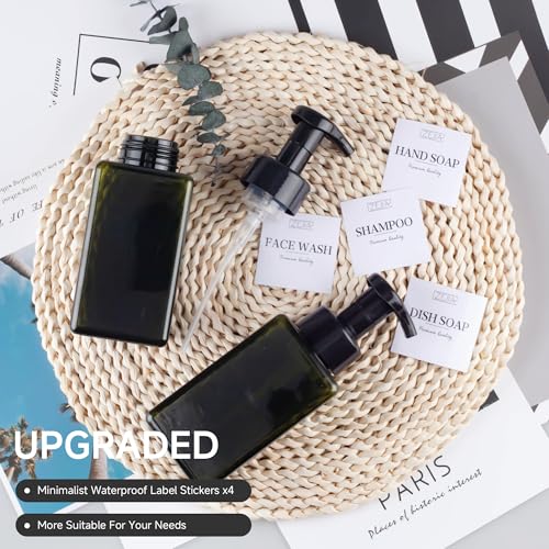 15OZ Foaming Soap Dispenser, 2-Pack Plastic Hand Soap Dispenser, Refillable Leakproof Foam Pump Bottle with Waterproof Labels, for Shampoo, Body Wash - color: Green, size: 450ML