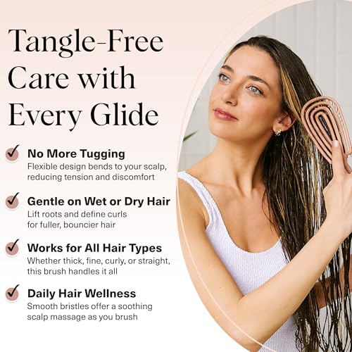 Kitsch Hair Brush Detangler – Flexi Flow Hair Brush for Women, Men & Kids | Detangling Brushes for Curly Hair with Bendable Frame, Bounce Curl Defining Brush for Wet or Dry Strands - Terracotta - color: Terracotta