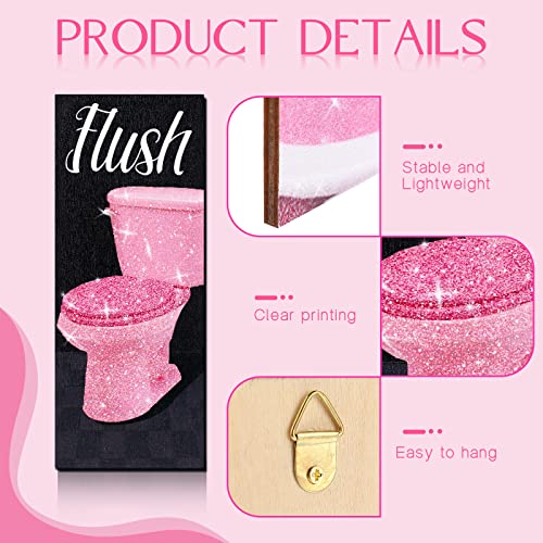 Chinco 4 Pcs Women Funny Wall Art Bathroom Decor 9.84 x 3.94 x 0.2 Inch Glam Bathroom Wall Decor Modern Women Funny Bath Wood Hanging Decoration for Home (Pink) - color: Pink