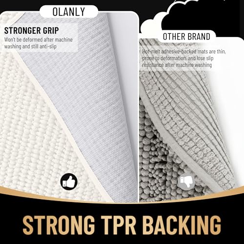 OLANLY Thick Bathroom Rugs 34x21, Extra Soft Absorbent Chenille Bath Rugs, Rubber Backing, Machine Wash Dry, Bath Mats for Bathroom Floor, Tub and Shower, Home Decor Accessories, Ivory - color: Ivory, size: 34" X 21"