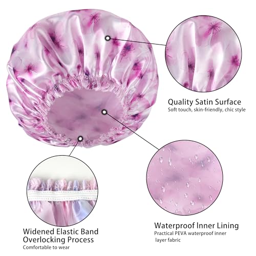 4 PCS Shower Caps for Women, 3D Printing Bath Caps, Double Layers Shower Cap Reusable Waterproof, Bathing Shower Caps, Environmental Protection Hair Bath Hat - Flower B - color: 3D Flower B 4 PCS/Set