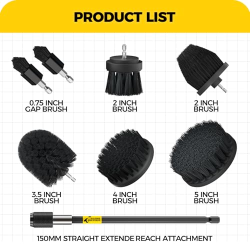 Holikme 8 Piece Drill Brush Attachments Set, Power Scrubber Brush with Extend Long Attachment，Cleaning Supplies，Scrub，Shower Scrubber，Bathtub, Bathroom, Kitchen（Black） - color: Black