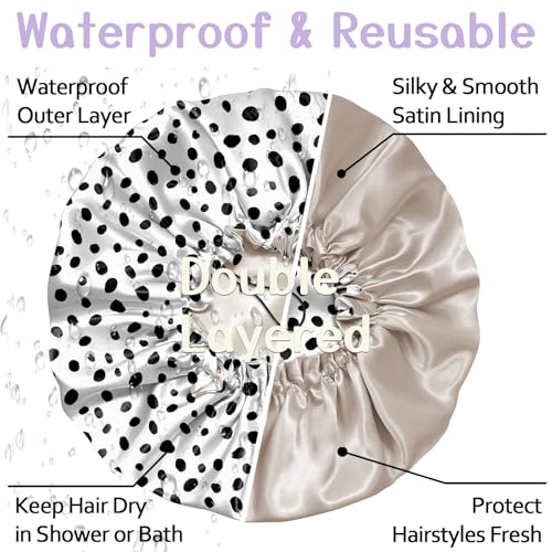 Luxury Shower Cap Silk Satin Lined Waterproof Reusable Adjustable Elastic Dry Hair Bathing Caps Cute for Women Girls-Spot - color: C-19-Spot