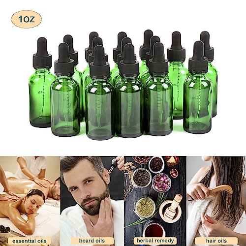 NOOEEISS 24 Pack,1oz Glass Dropper Bottle,Green Tincture Bottles with Dropper,Pretty Finish for All Kinds of Liquids,Oil Bottles for Hair- Stronger Suction ideal for Leakproof Travel - color: Green, size: 1oz-24Pack