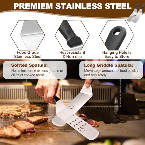 14PCS Griddle Accessories Kit, Flat Top Grill Accessories Set for Blackstone and Camp Chef, Grill Spatula Set with Enlarged Spatulas, Scraper for Outdoor Barbecue | Griddle Tools Set for Blackstone, Grill Spatula Set with Enlarged Spatulas, Scraper for Ou
