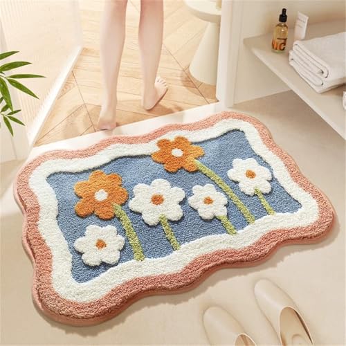 Floral Shag Bath Rug, Extra Soft, High Absorbent, Non-Slip Plush Shaggy Bath Carpet, Machine Washable, Great for Bathroom Floor, Tub and Shower, (19.68"x 31.49", Flowers) - size: 1'8" x 2'7" (Rectangular)