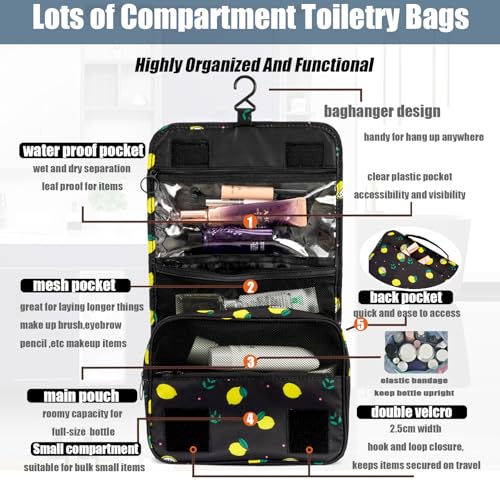 L&FY Multifunction Portable Travel Toiletry Bag Cosmetic Makeup Pouch Toiletry Case Wash Organizer (Black Lemon) - color: Black Lemon, size: Compact Size