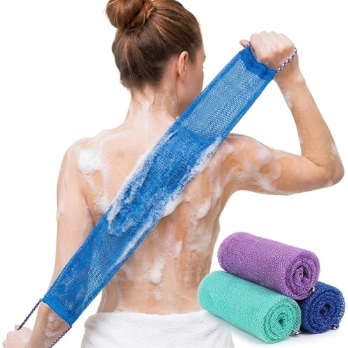 3 PCS African Exfoliating Net African Net Sponge,Exfoliating Body Scrubber Back Scrubber for Shower,Exfoliating Washcloth African Net Bath Sponge Exfoliating Net for Men Women Daily Shower Bathing - style: 3PCS Blue+Green+Purple