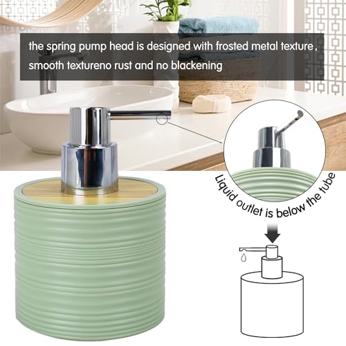 CERBIOR Bathroom Accessories Set 6 Piece Bamboo Bath Ensemble Includes Soap Dispenser, Toothbrush Holder, Toothbrush Cup, Soap Dish for Decorative Countertop and Housewarming Gift, Sriral Green - style: Green