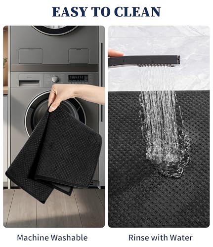 YIHOUSE Bathroom Rug Sets 3 Piece, Ultra Thin Quick Dry Bath Mat, Absorbent Bath Mat for Bathroom Non Slip Machine Washable Bath Rug (Black) - color: Black, size: 3 Pieces