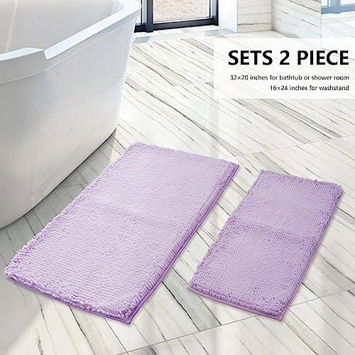 BOANKODU Bathroom Rugs Sets 2 Piece, Extra Soft Chenille Bath Mat Absorbent Bathroom Rug, Bathroom Mat with Sturdy PVC Non-Slip Bottom, Machine Washable Bath Rugs (Lavender) - color: Lavender, size: 16" x 24" + 20" x 32" (Rectangular)