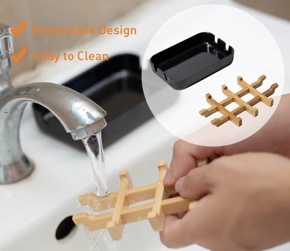 Modern Removable Soap Holder, Bamboo Fiber Sponge/Soap Dishes for Kitchen/Bathroom/Shower Room, Black - color: Black
