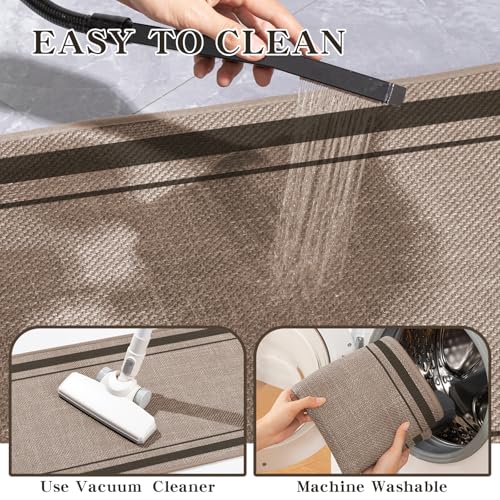 chakme 5 Piece Bathroom Rug Sets, Ultra Thin Bath Mat Quick Dry, Absorbent Non Slip Machine Washable, Dark Beige, 17" x 24" Geometric - color: Beige, size: 5-Piece (17" x 24" / 17" x 30" / 17" x 59")