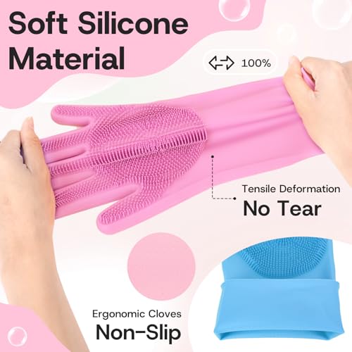 2-Pair Pet Hair Remover Glove for Dogs and Cats Washing, Grooming, & Deshedding – Multipurpose Silicone Dog Bath Gloves, Cat Brush Glove Mitt for Pet Cleaning & Household Use (pink & Blue) - color: pink & Blue
