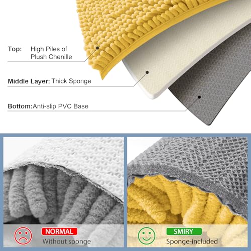 Smiry Luxury Chenille Toilet Rugs U-Shaped 20x20, Soft Absorbent Non-Slip Contour Bathroom Rugs for Toilet, Machine Washable Contoured Bath Mats, Yellow - color: Yellow, size: 20" X 20" Contour Rug
