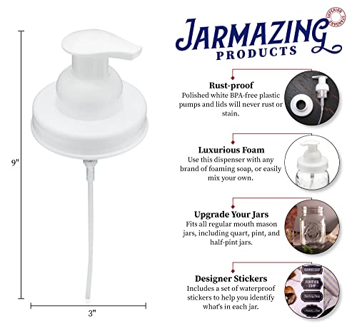 Jarmazing Products Mason Jar Foaming Soap Dispenser Lids - Includes Waterproof Stickers! - White - 1 Pack - color: White, size: Pack of 1