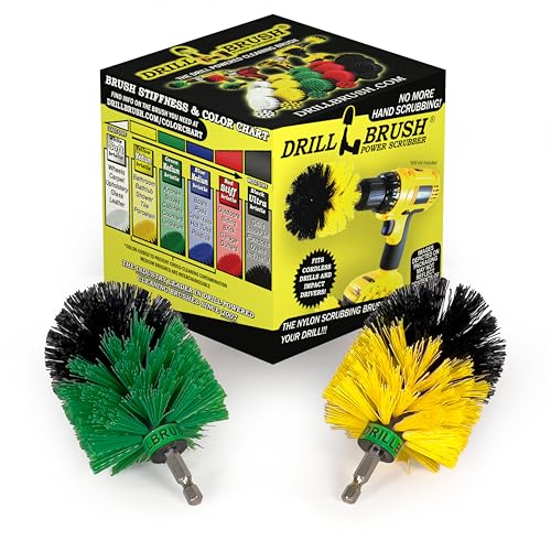 Drill Brush Power Scrubber - Kitchen Cleaning Brush - Dish Brush - Stove Top - Kitchen Sink Scrubbing - Tile and Grout Brush - Bathroom Cleaning - Shower Cleaner - Bathtub Scrubber - Floor Cleaner - color: Green / Yellow