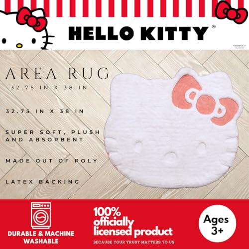 Hello Kitty Non-Slip Bathroom/Bedroom Area Rug, 34.75" x 30” Non-Slip Tufted Mat, (Officially Licensed Product) by Franco Collectibles - color: Hello Kitty - White & Pink