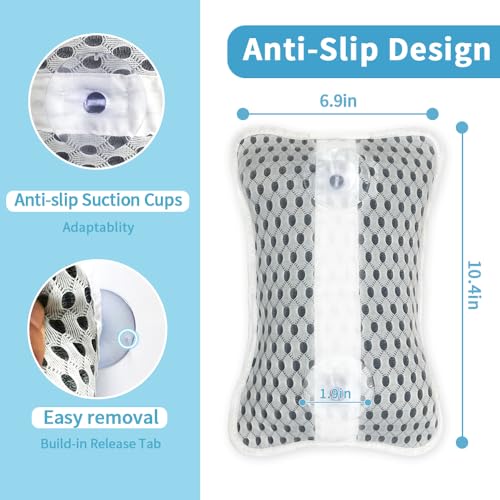 Luxury Bath Pillows for Tub, Slip Resistant Waterproof Bath Pillows for Tub Neck and Back Support with 2 Strong Suction Cups, Relaxing Spa Essentials - color: Grey3