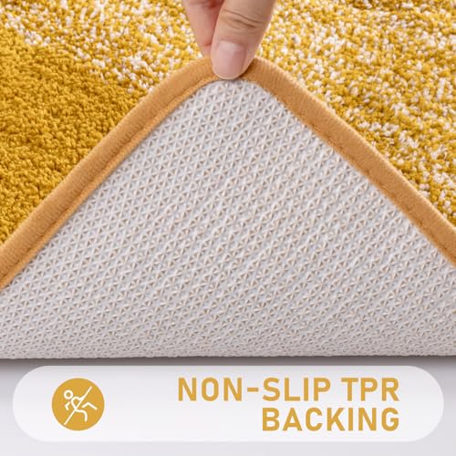 Bsmathom Bathroom Rug Set Bath Rugs Microfiber Non Slip Bathroom Set 4 Piece with Toilet Cover, Washable Absorbent Bath Mat, Mustard - color: Mustard, size: 18"x26"+18"x48"+U20"x24"+Cover19"x21"