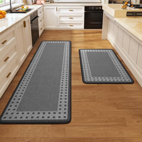 Kitchen Mats for Floor, 17''x30''+17''x59''Kitchen Rugs Set of 2, Washable Absorbent Kitchen Mat Non Slip, Braided Kitchen Runner Rug, Kitchen Sink Rug, Grey - color: B Graphic Grey, size: 17''x30''+17''x59''