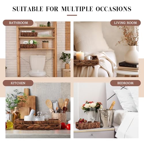 2 Pcs Toilet Paper Basket for Back of Toilet Wicker Water Hyacinth Basket Topper and Vanity Tray Set with Built-in Handles for Paper Hand Towel, Bathroom, Home, Spa(Dark Brown) - color: Dark Brown