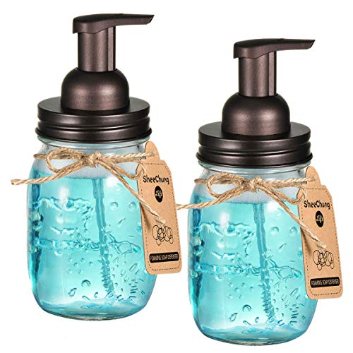 SheeChung 2 Pack Mason Jar Foaming Soap Dispenser Lids for Standard Mouth, Foaming Soap Dispenser Pump Replacement for Hand Sanitizer, Bath Liquid, Facial Cleansing Foam, Makeup Remover Water - Bronze - color: Bronze