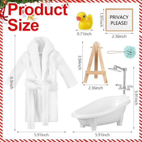 Outus 7 Pcs Christmas Doll Accessories Kit Holiday Doll Bath Clothes Set Include Yellow Bathrobe Bathtub Bath Ball Duck Bubble Card Display Stand for Christmas DIY Activity