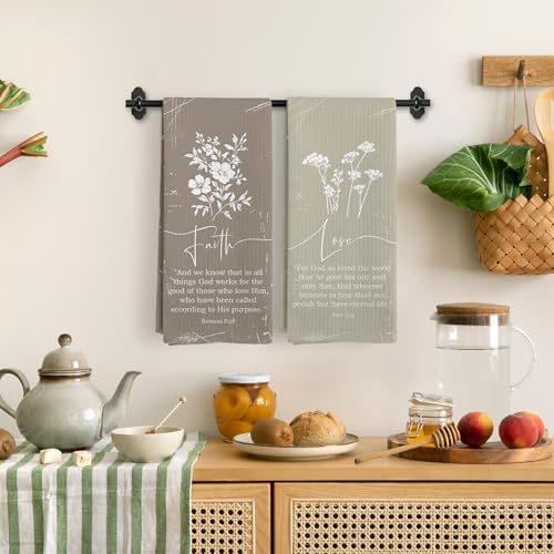 Boho Christian Floral Easter Kitchen Towels, Bible Verse Faith Love Peace Hope Floral Kitchen Towel Decorative Set, Vintage Boho Flower Hand Dish Tea Towels for Bathroom Decor - color: Bible Floral Set of 4