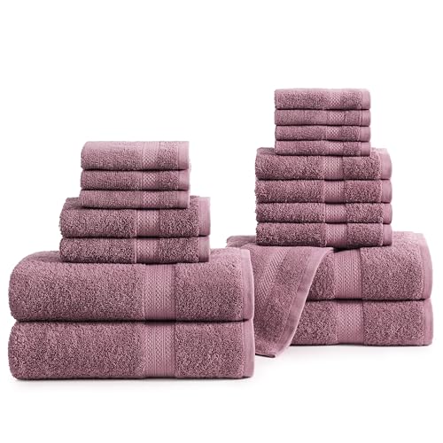 LANE LINEN 100% Cotton Towels for Bathroom - 18 Piece - Softer & Highly Absorbent - 4 Bath, 8 Wash Cloth, 6 Hand Towels - Perfect Family Set, Hotel Quality, Gentle on Skin - Wistful Mauve - color: 12: Wishful Mauve, size: 18 Piece Towel Set