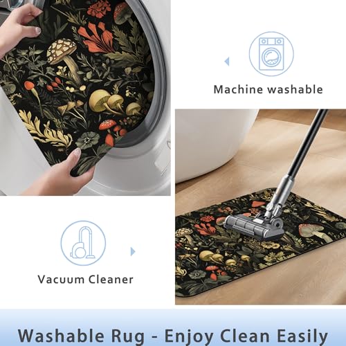 Retro Mushrooms Bathroom Rug 29.5"x17", Super Absorbent Fast Drying Bath Mat with Non-Slip Rubber Backing, Thin Low-Profile Easy-Clean Bathroom Floor Mat for Shower or Tub - color: Retro Mushrooms