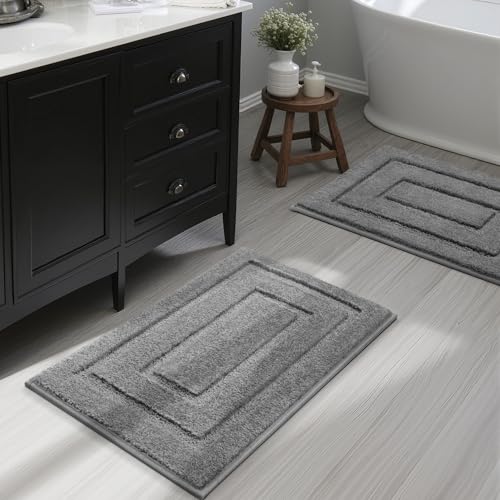 GRANNY SAYS Bathroom Rugs Sets 2 Piece,Soft Bath Mats for Bathroom, Bath Rugs Non Slip Washable, Absorbent Bath Rug for Tub, Shower and Toilet, Bath Mat Set (Grey, 20" x 32" + 16" x 24") - color: Deep Gray, size: 1'8" x 2'8" (20" x 32"+16" x 24")