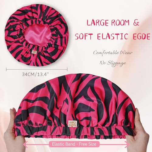 Years Calm Shower Caps for Women Reusable Waterproof, Double-Layer Extra Large Elastic Hair Cap for Shower for Long Hair & Braids, Travel & Home - color: pink