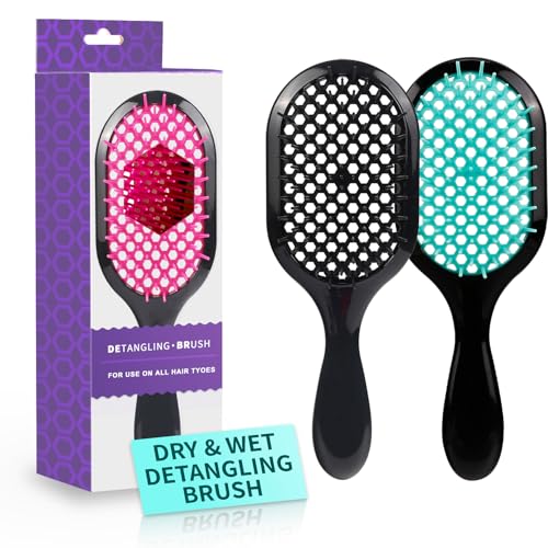 Detangling Brush,2 Pack Detangler Brush, Gentle & Effective Detangling on Wet or Dry Fragile Hair Types,Ultra-light, Detangling Brsuh ventilated and antistatic hairbrush (Black+Green) - color: Black+Green