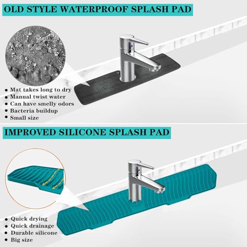 30 Inch Sink Splash Guard, Large Size Kitchen Sink Splash Guard, Longer Silicone Faucet Handle Drip Catcher Tray for Kitchen Countertop, Bathroom, Farmhouse (Grey) - color: Gray