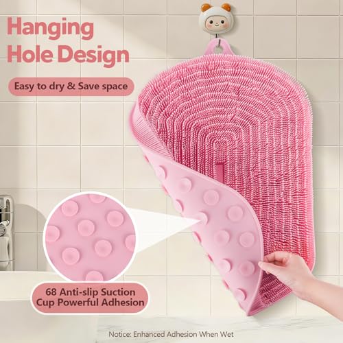 21"×14" Large Shower Foot Scrubber Mat, Silicone Feet/Back Exfoliating Cleaner with Suction Cups, Foot Massage Bath Pad for Dead Skin Removal, No Bending Over Soft Bristle Bath Mat - size: 21"×14"