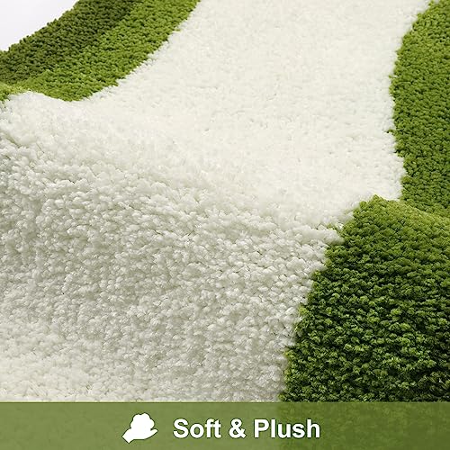 HAOCOO Luxury Soft Large Bathroom Rugs, 24x59 Inch Long Bathroom Rugs Non Slip Washable, Green Irregular Shaped Rug Absorbent Bathroom Mat for Bedroom Bathtub Sink Shower - color: Green, size: 4'11" x 2' (Irregular)