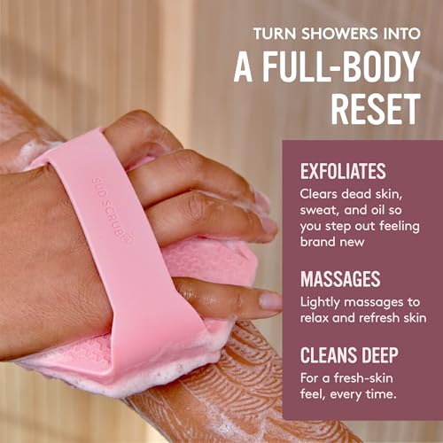 Sud Scrub® Antimicrobial Silicone Body Scrubber, Exfoliating Body Brush for Sensitive Skin, Antibacterial Shower Scrubber for Body, Bathroom Essentials for Men & Women, Pink - color: Pink