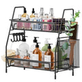 VITVITI 2-Tier Bathroom Organizer Countertop, Metal Wire Mesh Bathroom Counter Organizer Storage with Basket Hooks, Vanity Tray Shelf, Kitchen Spice Rack, Small Black - color: 2 Tier Small Black