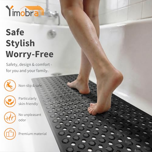 Yimobra Bathtub Mat Non Slip, 34.5"X15.5" Long Shower Mat for Inside Shower, Machine Washable Bath Mat with Drain Holes & Strong Suction Cups, Soft on Feet, Bathroom Essentials, Black - color: Black, size: 34.5 X 15.5 Inch