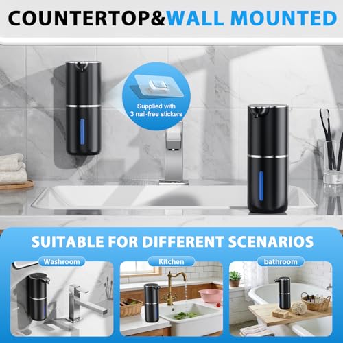 Fantictas Automatic Foaming Soap Dispenser Touchless, 4 Adjustable Levels | Foam Soap Dispenser 380ML, USB Charging Wall Mount for Kitchen & Bathroom, IPX5 Waterproof - color: Black