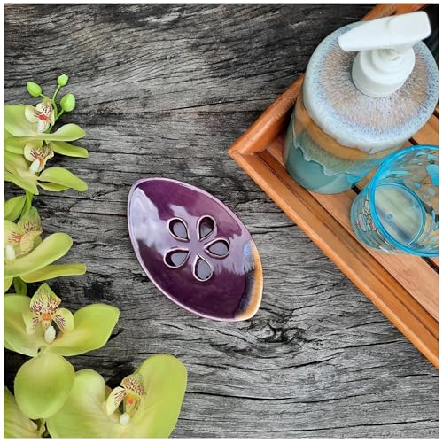 Ceramic Soap Dish with Self Draining Tray for Bar Soap, Bathroom, Kitchen (Purple No.2) - color: Purple No.2