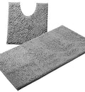Bathroom Rugs Sets 2 Piece, Luxury Chenille Bath Mat Set, Soft Plush Anti-Slip Bath Rug + U-Shaped Toilet Mat. Microfiber Shaggy Carpet, Super Absorbent (24” x 36” & 20” x 24” U, Light Grey) - color: Light Grey, size: 2 Piece Set - Large