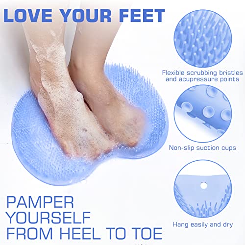 Shower Foot Scrubber Mat Back Washer Back Exfoliating Bath Wash Pad Wall Mounted Slip Suction Cups Foot Scrubber for Use in Shower Cups Foot Cleaner for Men and Women - color: Pale Blue