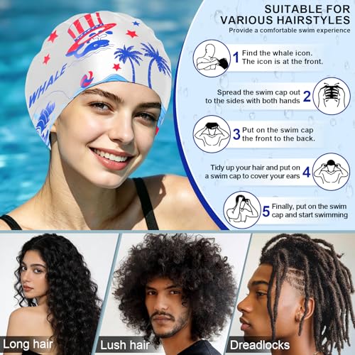WHALE Extra Large Swim Cap Designed for Men and Women with Thick, Long Hair, Hair Extensions Or Afro-Textured Hair Long-Hair Swim Cap Highly Waterproof to Keep Hair Dry - color: Sailor's Delight