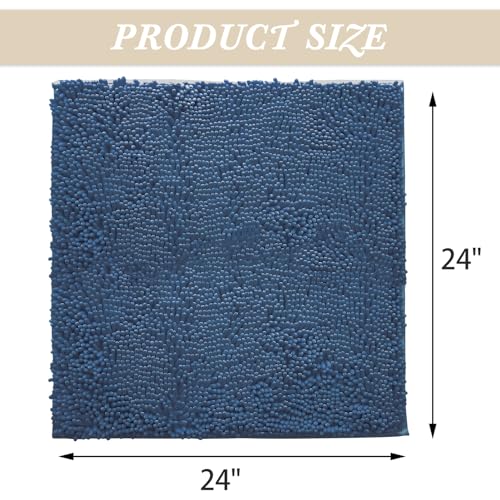Non-Slip Bath Rug,Extra Soft Microfiber Bedroom Shag Carpet with Anti-Slip Backing,Water/Dust Absorbent Fast Dry Shower Mat,Sound Insulated Stairs Pad,Machine Washable (NavyBlue,24 x 24 Inches) - color: Navyblue, size: 2' x 2' (Rectangular)