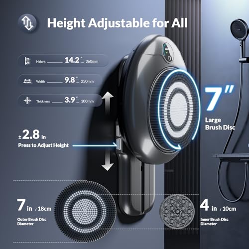Electric Back Scrubber for Shower, 7'' Large Back Scrubber for Shower Wall, 3 Speed Adjustment Exfoliating Brush for Back Cleansing, Exfoliating - color: Black