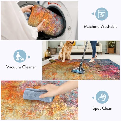 Lahome Modern Abstract Runner Rug - 2x6 Colorful Runners for Hallways Non Skid Laundry Room Rug Washable Carpet Runner, Rainbow Soft Non Slip Indoor Throw Runner for Bedroom Kitchen Bathroom - color: Galaxy, size: 2' x 6'