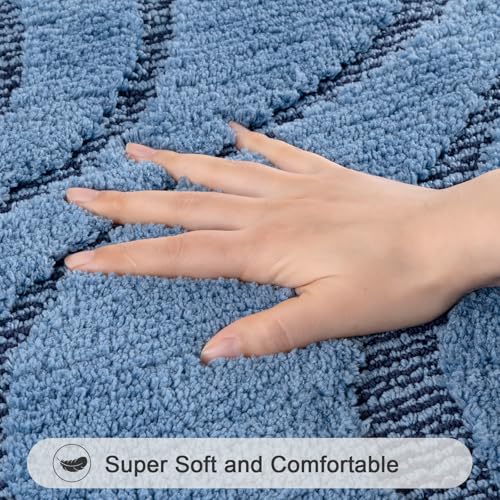 HEBE Bathroom Rugs Sets 5 Piece, Soft Absorbent Microfiber Bath Mat for Bathroom, Non Slip Washable Bath Rug Set with Toilet Cover, Bath Runner and U-Shaped Contour Toilet Rug, Dark Blue - color: Dark Blue, size: 18"x26"+20"x32"+20"x48"+U20"x24"+Cover19"x