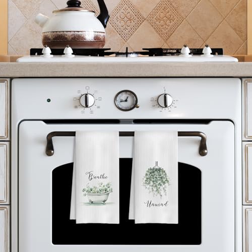Boho Botanical Bathroom Hand Towels Set of 2, Breathe Unwind Decorative Hand Towels for Gym Yoga Spa Bathroom Decor, 16x24 Inches - color: L